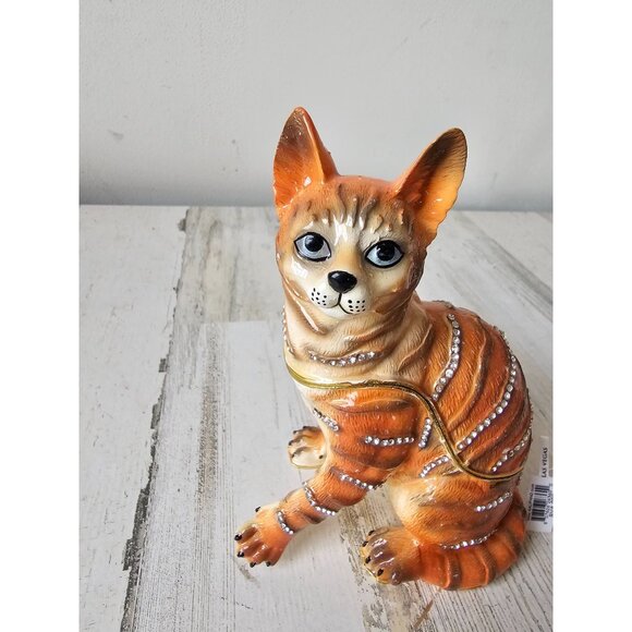 Kalifano jeweled orange tabby cat kitten trinket box keepsake jewelry large rhin - Picture 2 of 8